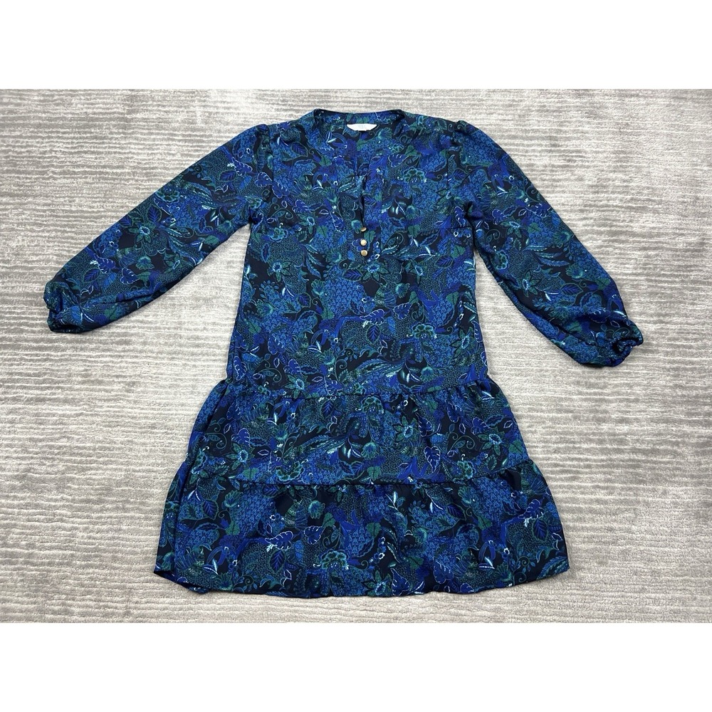 Time and Tru Dress Womens XS Blue‎ Long Sleeve V-Neck Polyester Casual